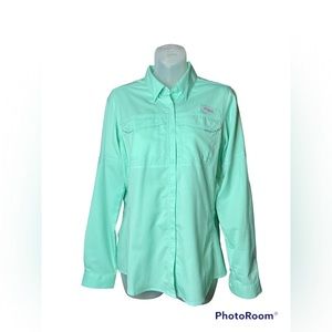 Columbia Women's Omni-Shade Button Down Shirt ~ Small S/P Blue/Teal